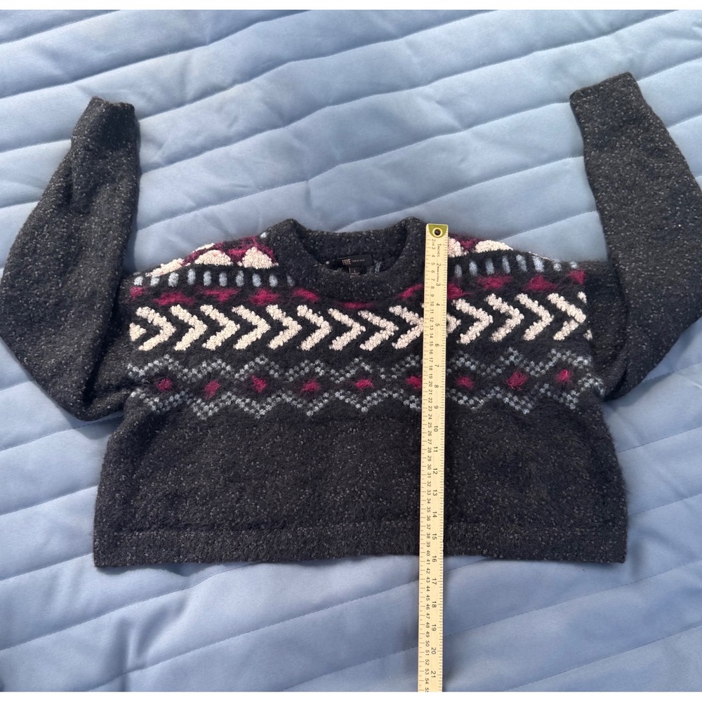 Frye Womens Black Boucle Fair Isle Southwestern Cropped Sweater Large L - Picture 4 of 6
